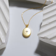 Starlight Diamond Oval Locket Necklace – 14k Gold Filled, Custom Engraved Pendant